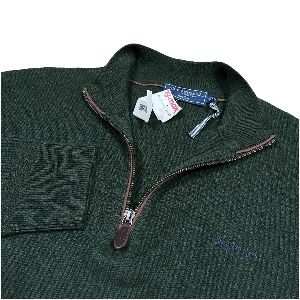 Vineyard Vines Quarter Zip 2XL Naples NWT 100% Cashmere Green Sweater Preppy